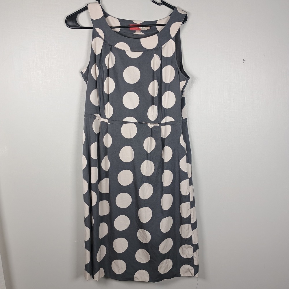 Boden Grey Cream Polka Dot Sleeveless Dress Silk Cotton Office Work Casual 10 R